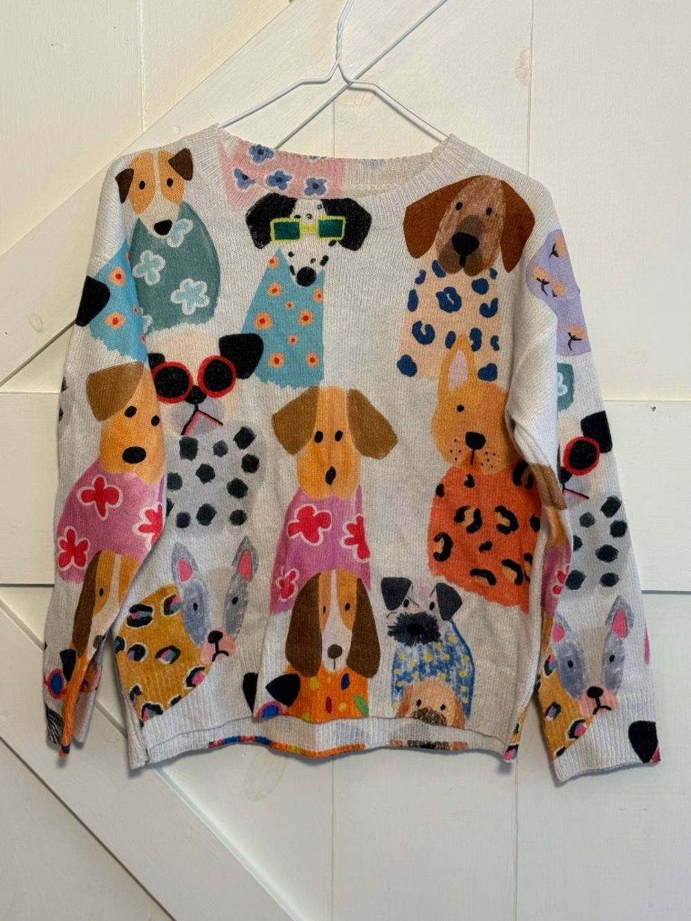 Colorful Dog Print Novelty Sweater Small Multicolor Crewneck